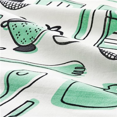 RINNIG РИННИГ, Полотенце кухонное, бел/зелен/с рисунком, 45x60 см