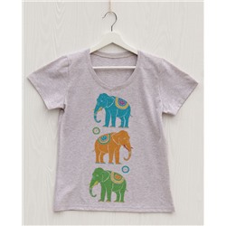 FU30BG-M0017 Женская футболка бежевый меланж с принтом Три слона