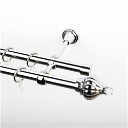 Карниз металлический стыкованный, 2-рядный "Тайбэй", хром, гладкая труба, ø 19 мм  (kn-394)
