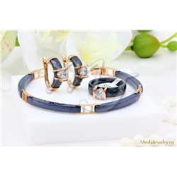 Гарнитур керамический синий серьги,кольцо и браслет CNS26098