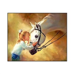 Алмазная мозаика картина стразами Девочка с лошадью, 40х50 см
