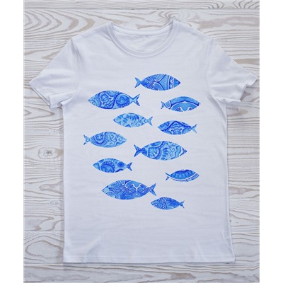 FU31B-М0056 Мужская футболка белая Ультрамариновые рыбы