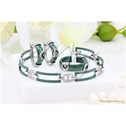 Серьги,кольцо и браслет керамика зеленая CNS26103