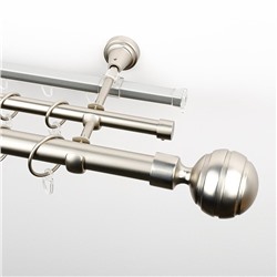 Карниз металлический стыкованный c наконечниками "Омега", 3-рядный, хром матовый, гладкая труба, ø 25 мм  (kn-735)