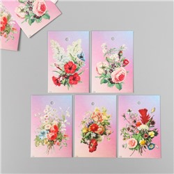 Бирка картон "Цветы 12" набор 10 шт (5 видов) 4х6 см