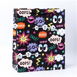 Подарочный пакет(M) "Sticker Oops", black