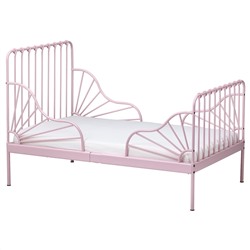 MINNEN МИННЕН, Раздвижная кровать с реечным дном, светло-розовый, 80x200 см