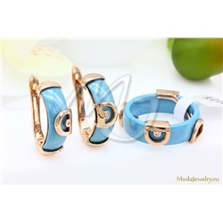 Серьги и кольцо керамика голубая CNS26079