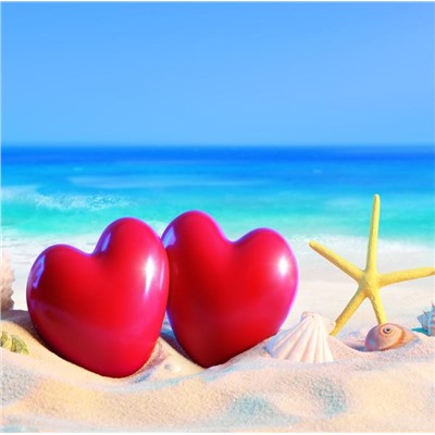 Алмазная мозаика картина стразами Два сердечка на пляже, 30х40 см