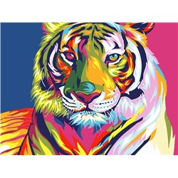 Алмазная мозаика картина стразами Разноцветный тигр, 40х50 см