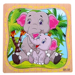 Пазл в рамке "Слонёнок и мама"