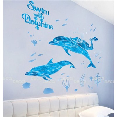 Наклейка на стену Плыву с дельфинами