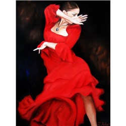 Алмазная мозаика картина стразами Танцующая девушка в красном платье, 40х50 см