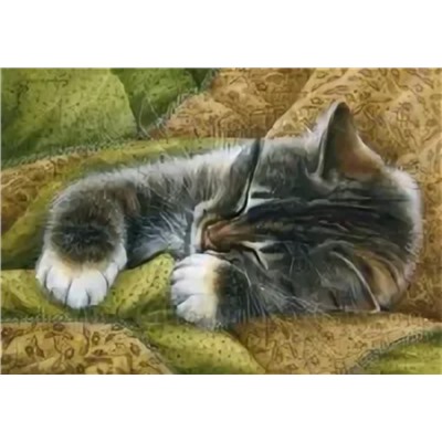 Алмазная мозаика картина стразами Спящий котёнок, 30х40 см