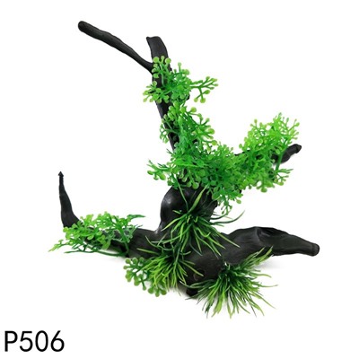 Искусственный декор для аквариума Коряга с растениями, 14х14х10 см, Акция!