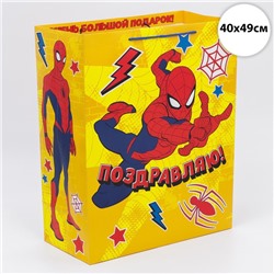 Пакет подарочный, 40 х 49 х 19 см "Поздравляю!", Человек-паук