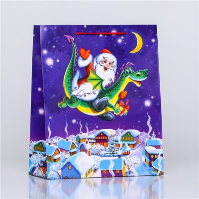 Пакет подарочный "Дед Мороз и Дракоша" , 26 х 32 х 12 см