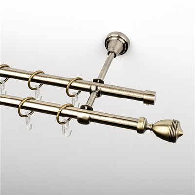 Карниз металлический стыкованный c наконечниками "Ремус", 3-рядный, золото антик, гладкая труба, ø 16 мм  (kn-630)