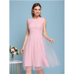 Платье розовое с фатином в горошек длины миди