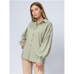 Блуза цвета полыни с пышными рукавами и отложным воротником