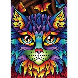 Алмазная мозаика картина стразами Разноцветный кот, 50х65 см