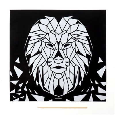 Гравюра «Лев» 19х19 см, с металлическим эффектом «золото»