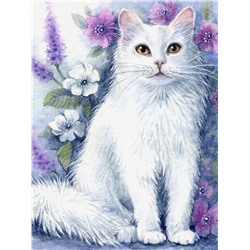 Алмазная мозаика картина стразами Белый котик, 40х50 см, Акция!