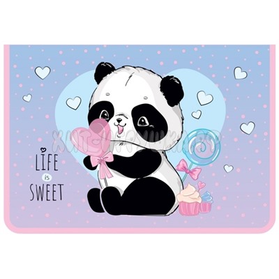 Папка для тетрадей 2 отделения А4 пластик, на молнии "Sweet Panda" ArtSpace ПТ-83-2_42216, ПТ-83-2_42216