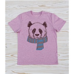 FU33R-M0059 Футболка для мальчика розовый меланж с принтом Панда в голубом шарфе