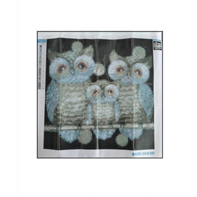 Алмазная мозаика картина стразами Три совушки, 30х30 см
