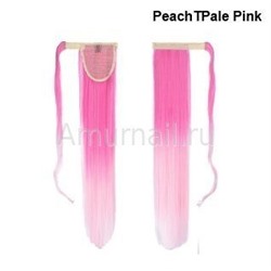 Хвост искусственный (термо) прямой с завязкой прядь волос 55 см омбре №PeachTPale Pink