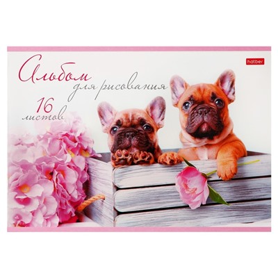 Альбом для рисования А4, 16 листов "Очаровательные щенки", обложка мелованный картон, блок 100 г/м2, МИКС 5 видов