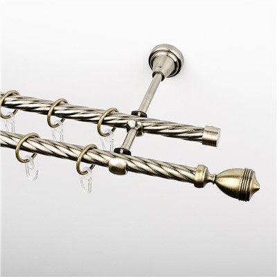 Карниз металлический стыкованный c наконечниками "Ремус", 3-рядный, золото антик, крученая труба, ø 16 мм  (kn-632)