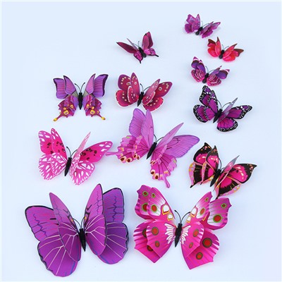Наклейка «3D Бабочки», розово-сиреневый микс 12 штук (2495)