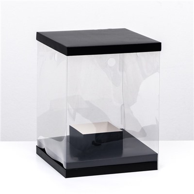 Коробка для цветов с вазой и PVC окнами, складная, 23 х 30 х 23 см, чёрный