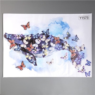 Наклейка пластик интерьерная "Кит с бабочками" 50х70 см