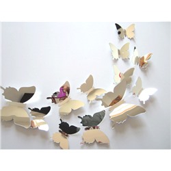 Набор зеркальных 3D бабочек 12 шт (серебро)