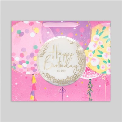 Пакет ламинированный с пластиковым окном «Happy Birthday», 32,5 × 26,5 × 13,5 см