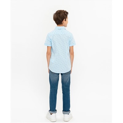 Голубая нарядная рубашка с коротким рукавом