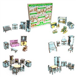 Набор мебели 6 предметов "ментоловый шебби шик" (Ванная, Детская, Кухня, Спальня, Прихожая, Зал)