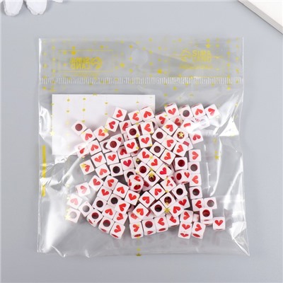 Набор бусин для творчества пластик "Красное сердечко в кубе" 20 гр 0,5х0,5 см