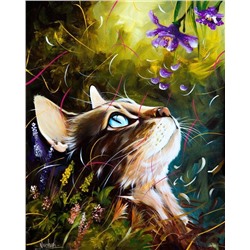 Алмазная мозаика картина стразами Кот в траве, 30х40 см, Акция!