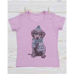 FU30R-M0074 Женская футболка розовый меланж с принтом Милый щенок