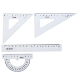 Набор геометрический "Стамм", средний (линейка 20 см, треугольник 9 см 45*, треугольник 13 см 30*, транспортир 10 см 180*)