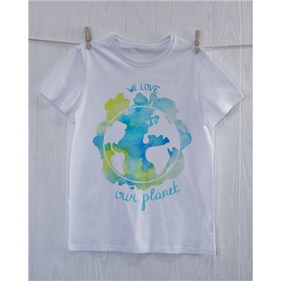 FU30B-M0023 Женская футболка белаяя с принтом Голубая планета