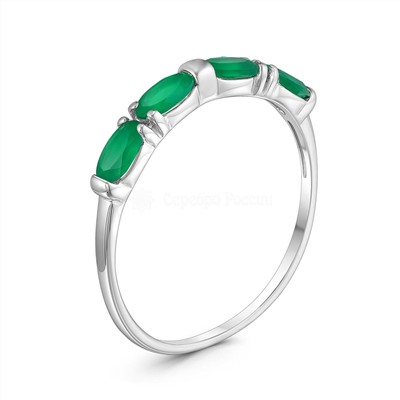 Кольцо женское из серебра с зелёным агатом родированное