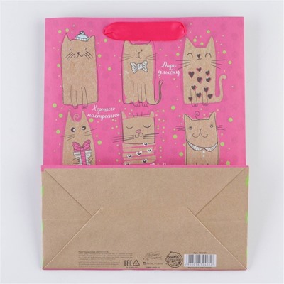 Пакет крафтовый вертикальный «Милые котики», ML 23 × 27 × 8 см