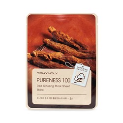 "Tony Moly" Pureness 100 Red Ginseng Msk Sheet, Тканевая маска для сияния кожи с красным женьшенем, 21 мл