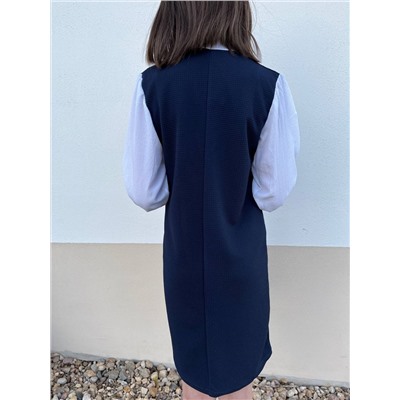 Школьное синее платье для девочки с длинными рукавами 85122-ДШ22