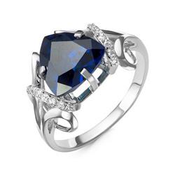 Серебряное кольцо с фианитом цвета сапфир 043